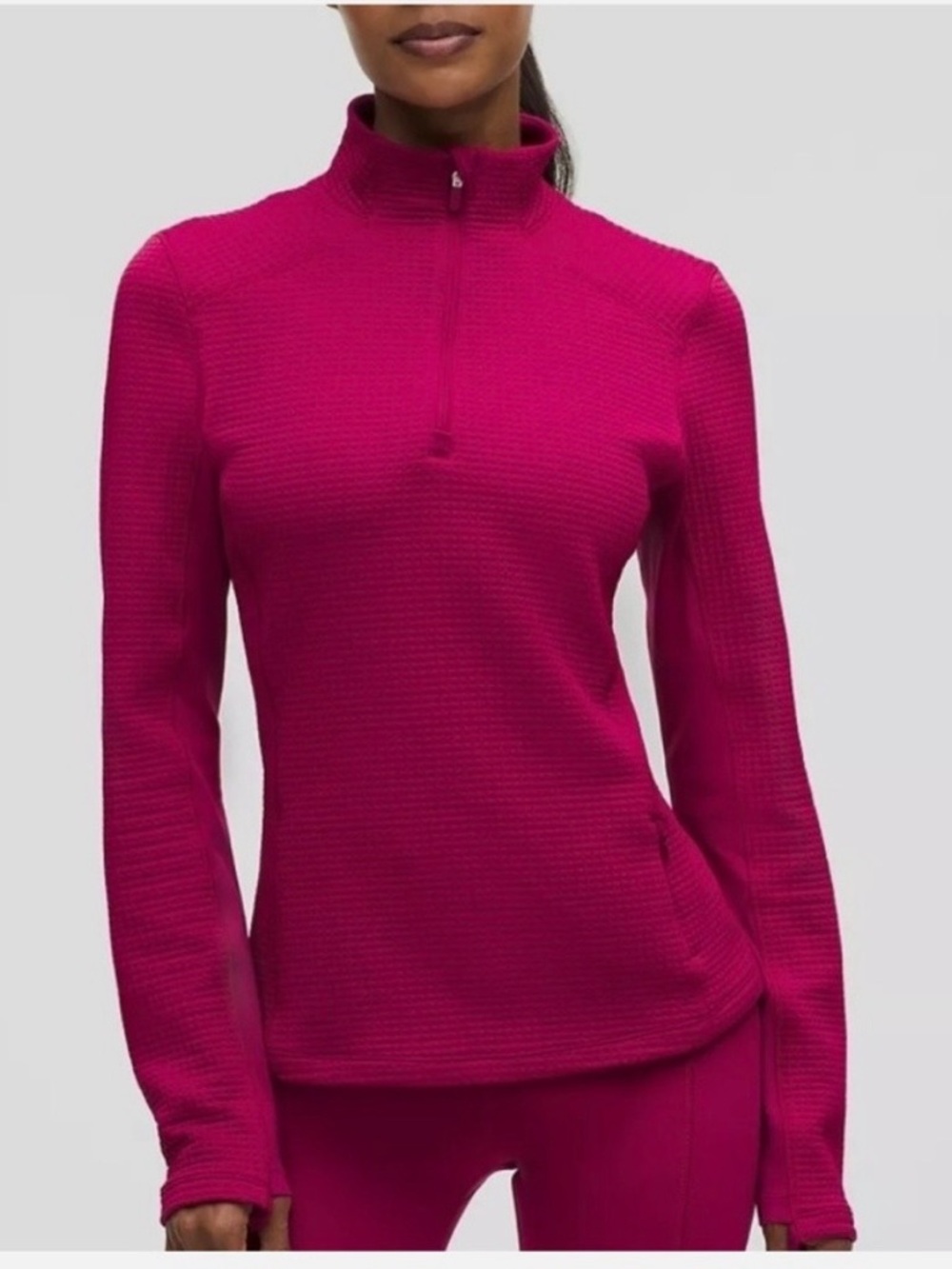 Lululemon Waffle Knit Half-Zip Long Sleeve Pullover in Berry Rumble